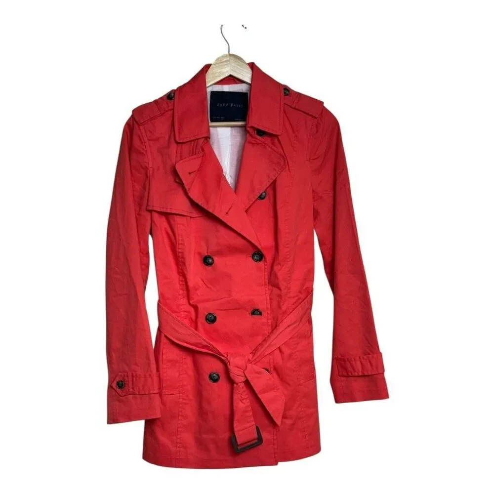 Zara basic coral trench coat with belt #trenchcoat large‎ - Picture 2 of 8